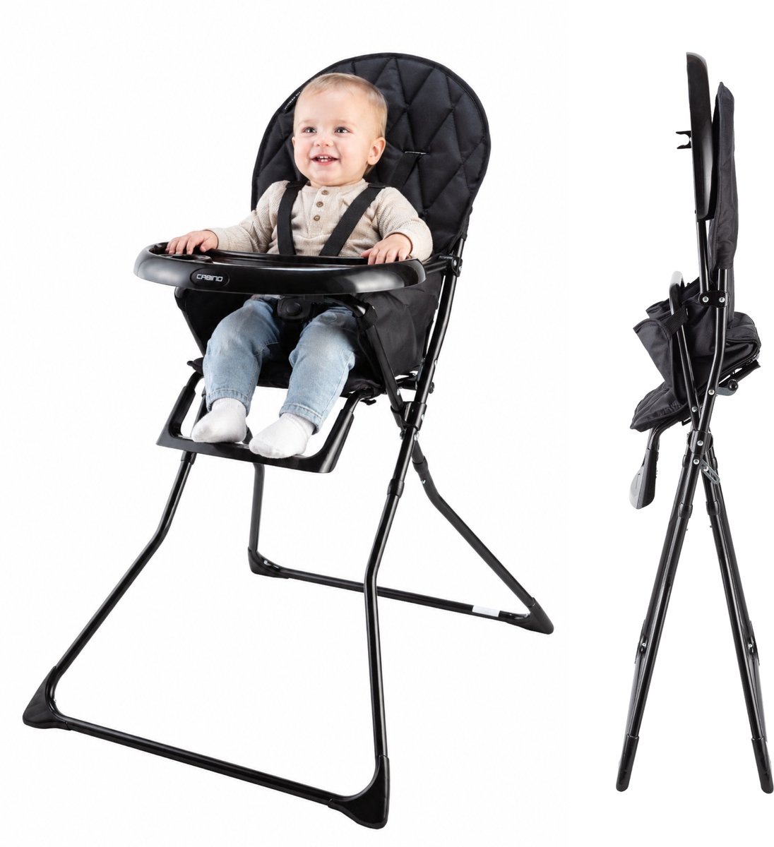 Bol.com Cabino Kinderstoel Inklapbaar – Eetstoel Baby – Compact en Opvouwbaar – Geschikt vanaf 6 Maanden – Zwart aanbieding