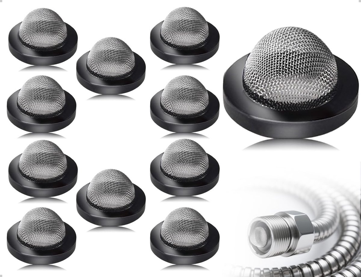 Allecto - Water Tap Strainer - Roestvrij staal - Efficiënt filteren - Zwart - Tuinslang accessoires - Ideaal voor tuin en auto wassen - Set van 10 ...