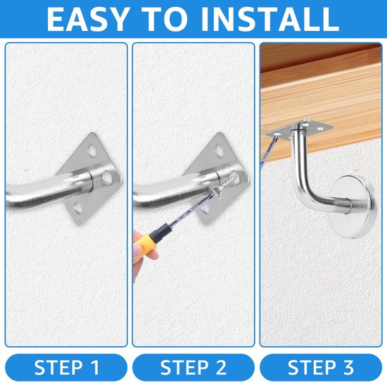 aladdien - Handrail Beugels - Stevige Wandbevestiging - Handrail Steun - Set van 8 - Geschikt voor Trapleuningen - 60x60 mm van Merkloos — afbeelding 2