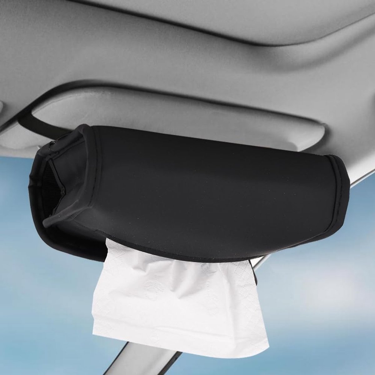 NTHProducts - Car Handkerchief Holder - Tissue Box - Hoogwaardige Leder - Zwart - Handdoekenhouder - Perfect voor Auto's - Geschikt voor Zonneschermen