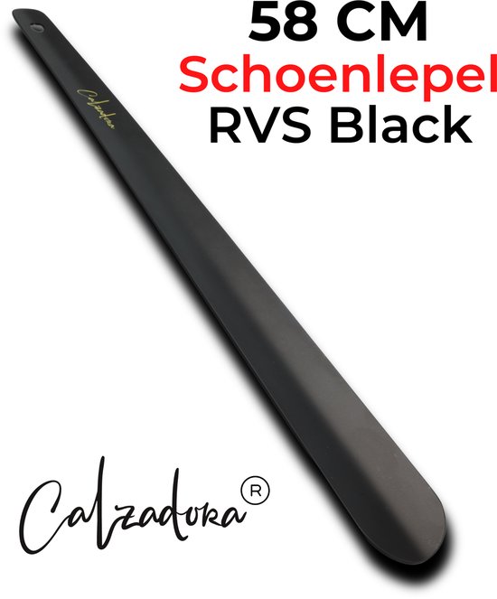 Calzadora® Schoenlepel Lang - 58cm - RVS Schoentrekker Zwart - Duurzaam en extra sterk - Roestvrijstaal - Lange schoenlepel