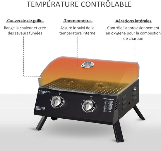 Outsunny Gasgrill - Staal - 55x46,5x41cm - Zwart van Outsunny — afbeelding 4