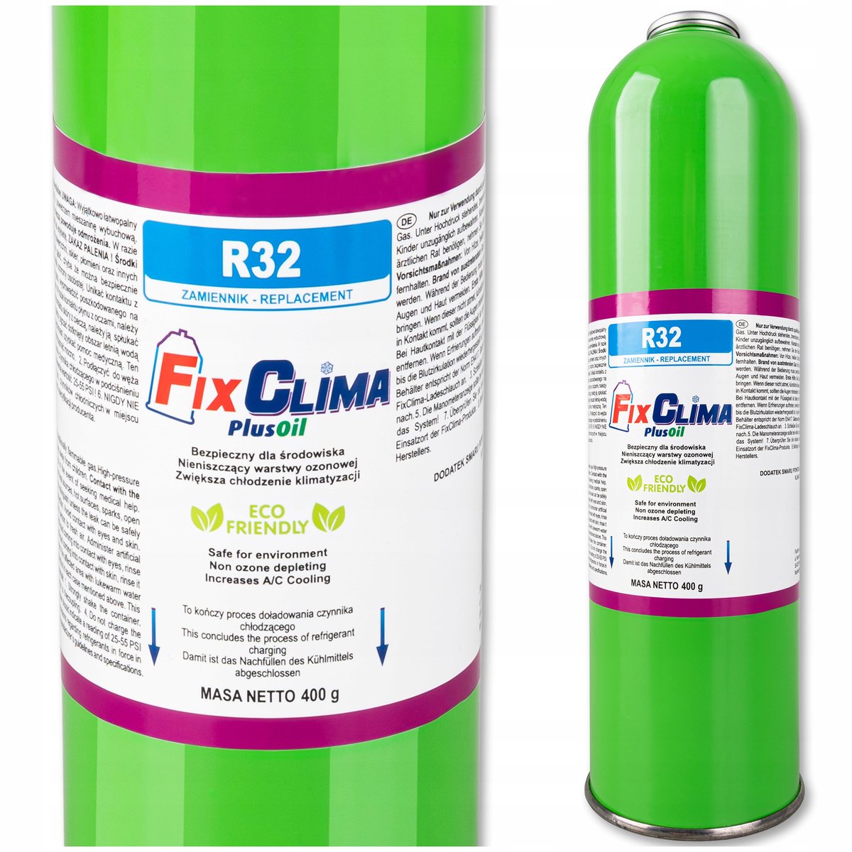 FixClima PlusOil R32 Vervangingsgas - 400g - Geschikt voor R32 en R410A - Inclusief Smeerolie - Voor Airconditioning in Huis en Kantoor - Eco-Friendly