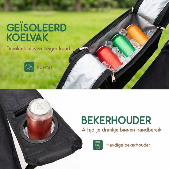 Recalma Campingstoel met Koelvak - Opvouwbaar - 2-Pack - Met Bekerhouder en Telefoonhouder– Visstoel Klapstoel - Ademende Rugleuning - Incl. Draagtas - Zwart van Recalma — afbeelding 2