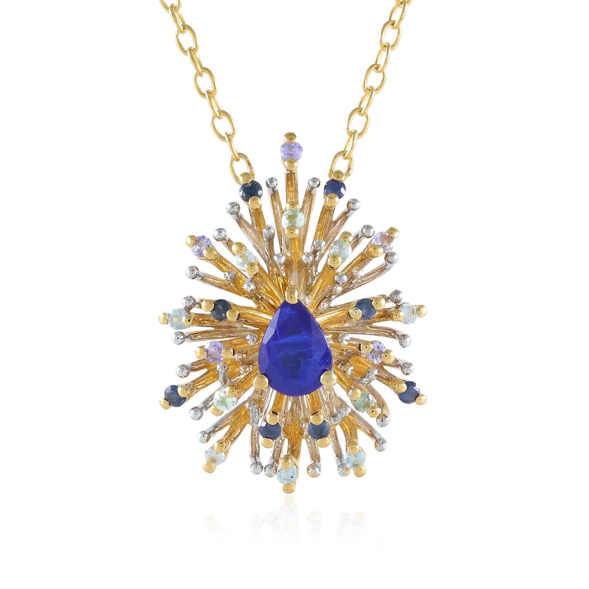 Cavill - Zilveren Halsketting 925 Sterling Zilver Verguld - Kobaltblauwe Peervormige Spinel 0,72ct - Blauwe Saffier & Topaas - Verstelbaar 45,5-50,5cm