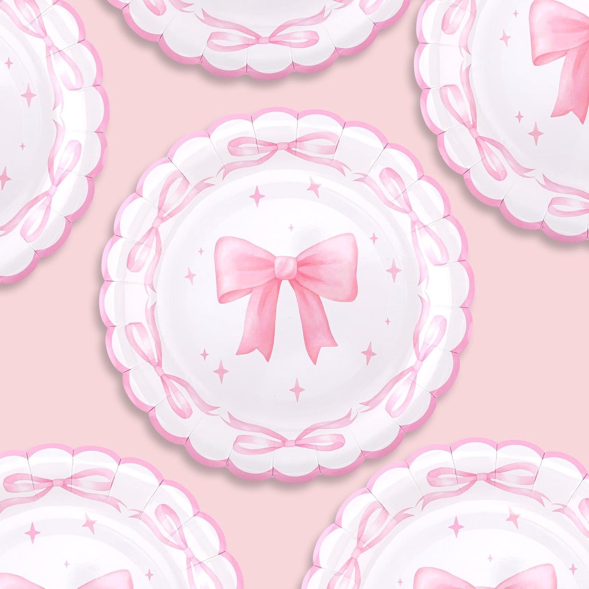 BOXOB 25 Stuks Roze Strik Dessertborden - 18cm Papieren Borden voor Feestjes