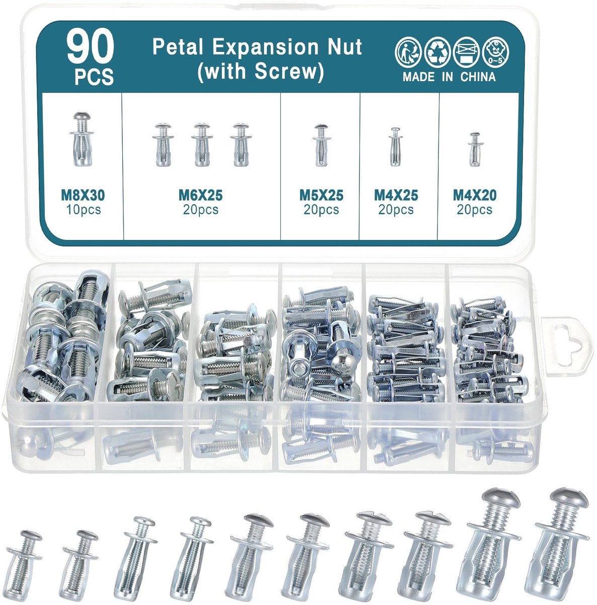 MTTProducts - 90-delige expansie moerset - M4-M8 - Professionele montagemethode - Voor holle muren - Inclusief schroeven - Geschikt voor diverse toepas...