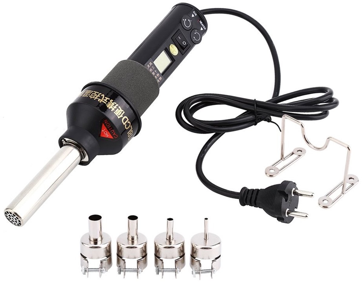 Byshayne - Mini Hot Air Gun - 450W - LCD Display - Verstelbaar - Desoldering Station - Voor Solderen en Lijmen - Inclusief 4 Sprayers
