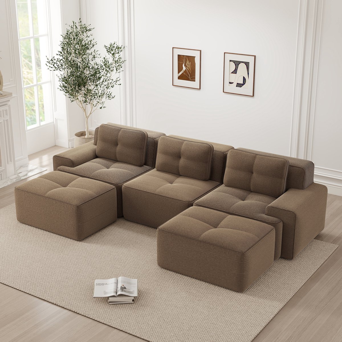 MODENUIT Sofa - Modulaire 3-Zits Met Ottomaan En Diepe Zit - U-Vormige Opstelling - Ribsto