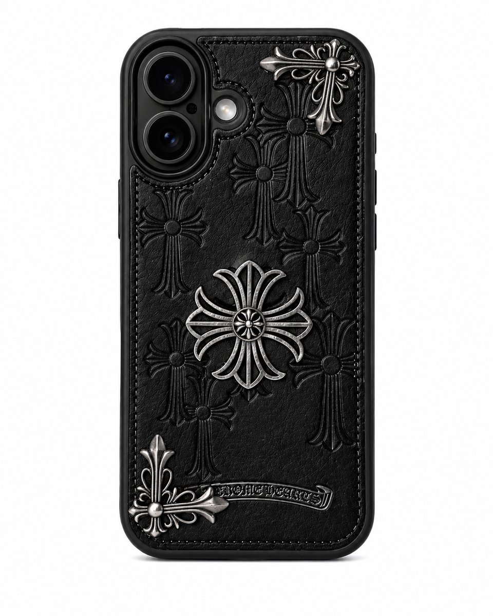 Premium Chrome Cross Design III – iPhone 17 Hoesje Inclusief Screenprotector -Shockproof Case – Valbestendig & Krasbestendig – Luxe Bescherming