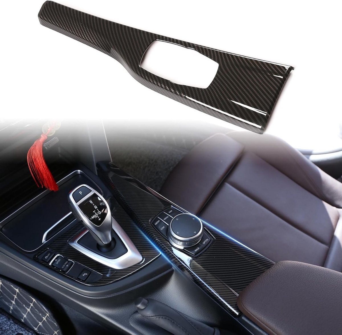 ABS Interieur Console Multifuntionele Multimedia Decoratie Paneel Trim voor 3 Series 4 Series F30 F34 F33 F36 2012-2018, Carbon Fiber Patroon, Auto Accessoires, Interieur Verfraaiing, Dashboard Upgrade