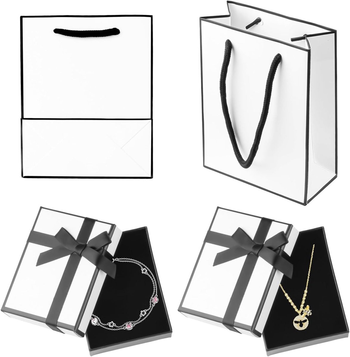 Kleine geschenkdozen en geschenkzakken, 9 x 7 x 3 cm, voor sieraden, met deksel en strik voor oorbellen, armbanden en kettingen