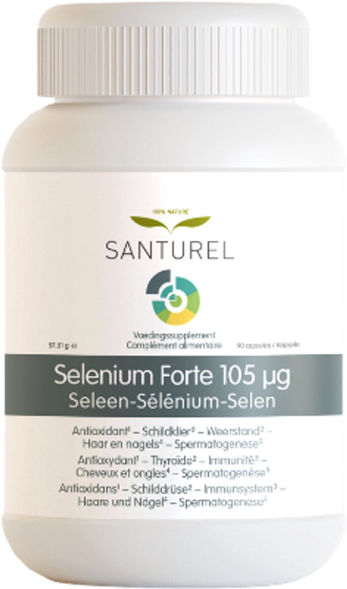 Santurel Selenium Forte 105 µg – 90 Capsules – Hooggedoseerd Selenomethionine – Voor Schildklier, Immuniteit, Haar & Nagels