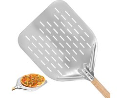 Pizza Shovel - Perforated Pizza Slider Large 40×30cm - Met 38cm Afneembare Houten Handgreep - Makkelijk te Gebruik voor Pizza Stone