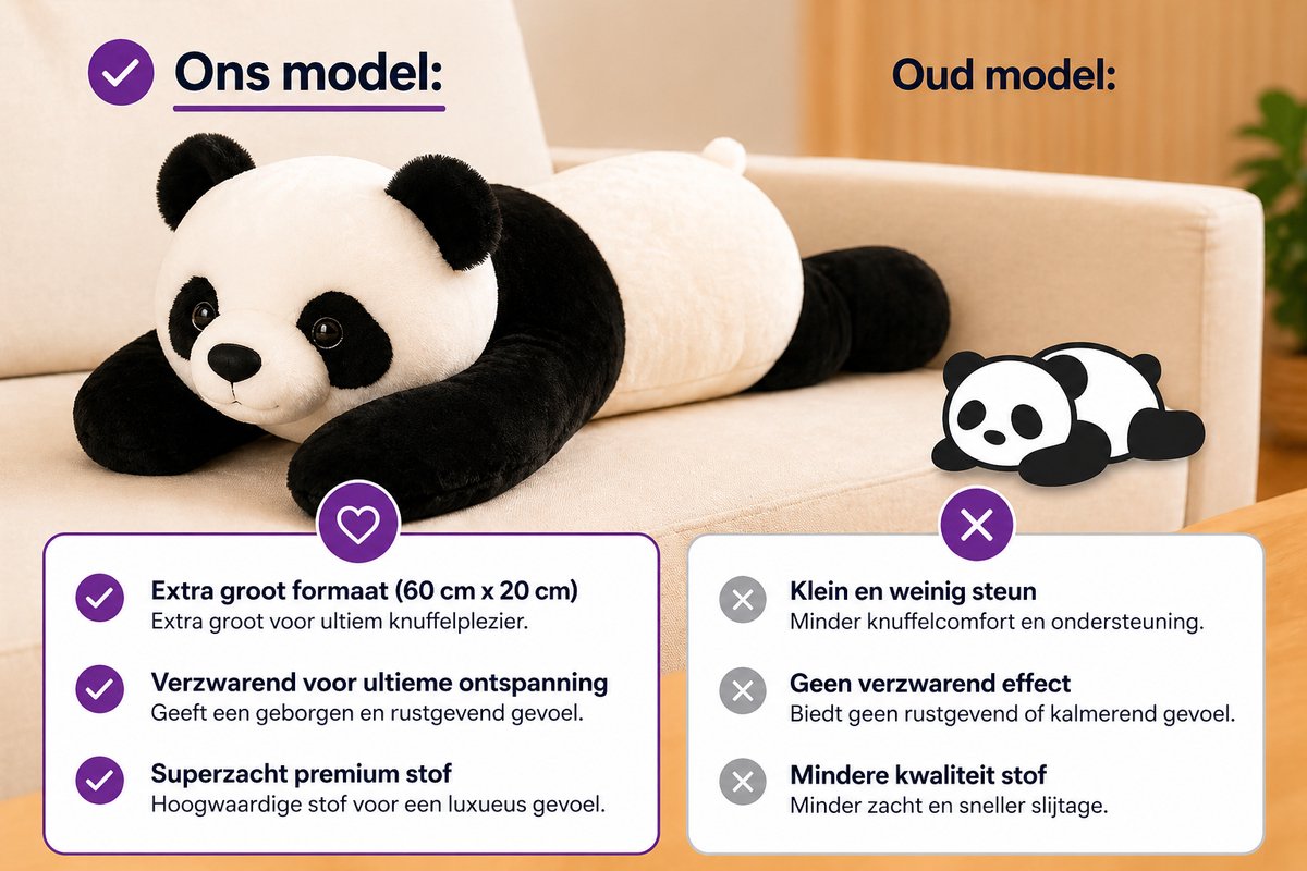 Myni® Verzwaringsknuffel Panda – 60cm – Weighted Knuffel – Zware Knuffelbeer – Ontspanningsknuffel – Verzwaarde Knuffel — afbeelding 4