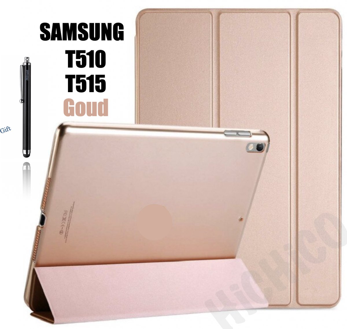 HiCHiCO® Tablet Hoes Geshikt voor Samsung Galaxy Tab T510 Hoesje Goud - Samsung Galaxy Tab T515 Hoesje met Stylus Pen