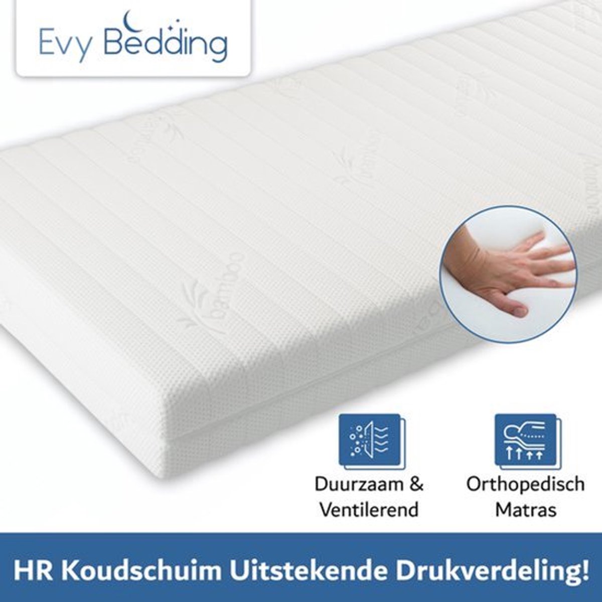 Evy Bedding® 90x200 cm - 20 cm dik - HR45 koudschuim - Orthopedisch Matras- circa 20 cm dik - Afritsbaar hoes wasbaar - Hotel kwaliteit - CertiPur en Okoetex gecertificeerd
