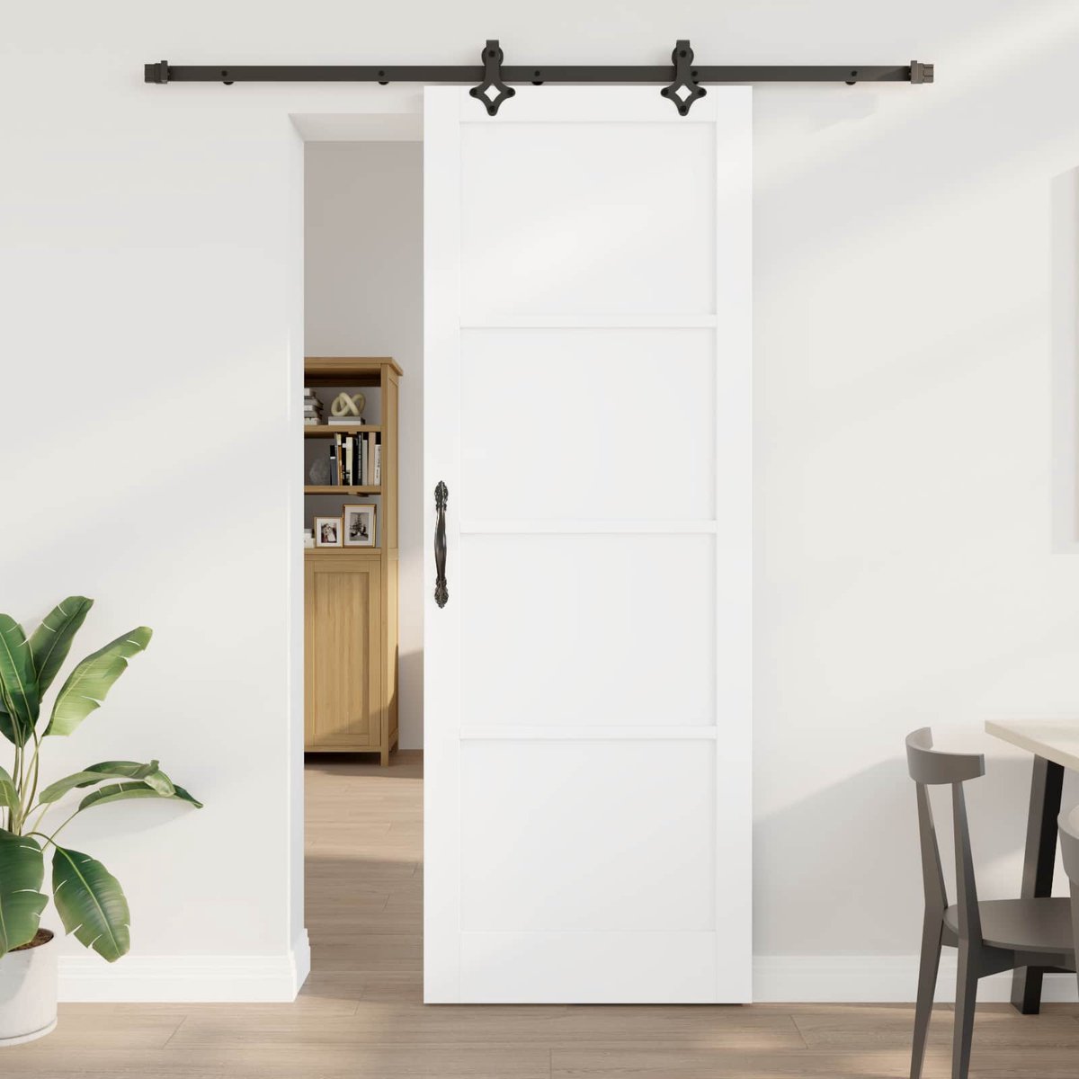 vidaXL - Schuifdeur - Wit - en - zwart - 83 - x - 232 - cm - Massief - grenenhout