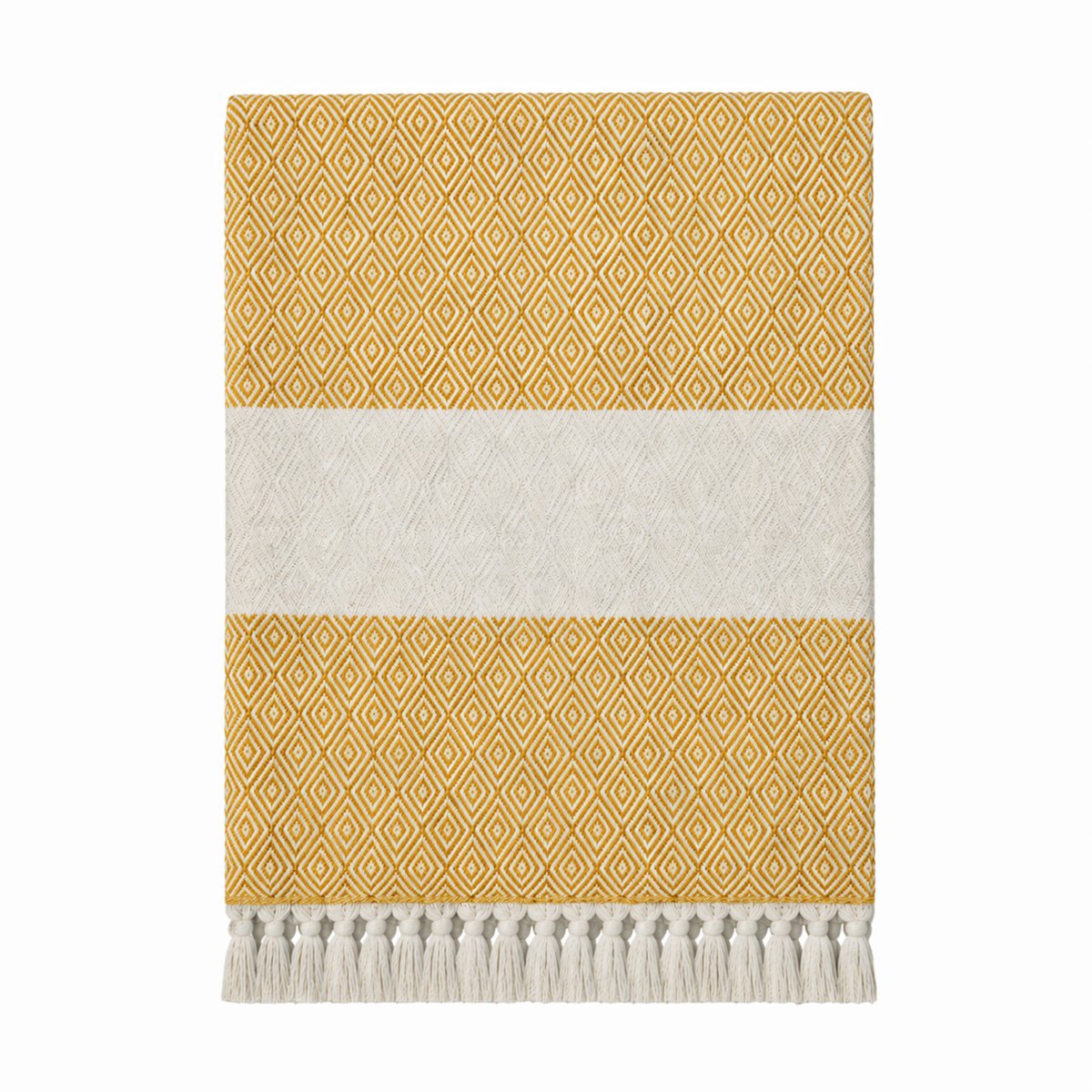 Hamamdoek, Strandlaken, 100x180 cm, 100% Katoen, 450 gr, Zacht en Sneldrogend, Sauna, Spa, Strand, Yoga, Luxe Hamamdoek, Diamond Design, Geel, Duurzaam, De Linde Home