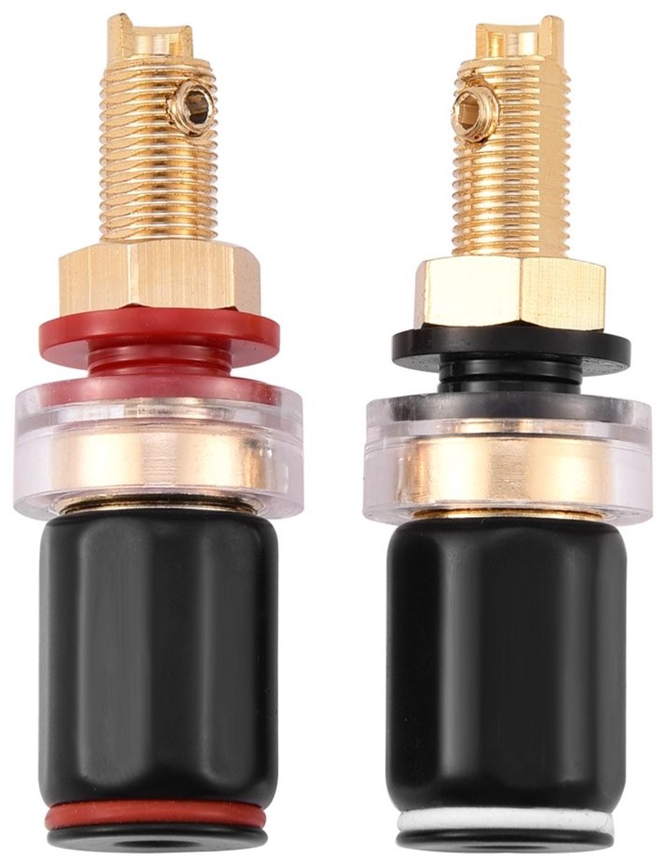 Shopcentral - Luidspreker terminal - 4mm banaanstekker - Puur koper - Zwart en rood - Voor blote draad - Geschikt voor luidsprekers - 2 stuks