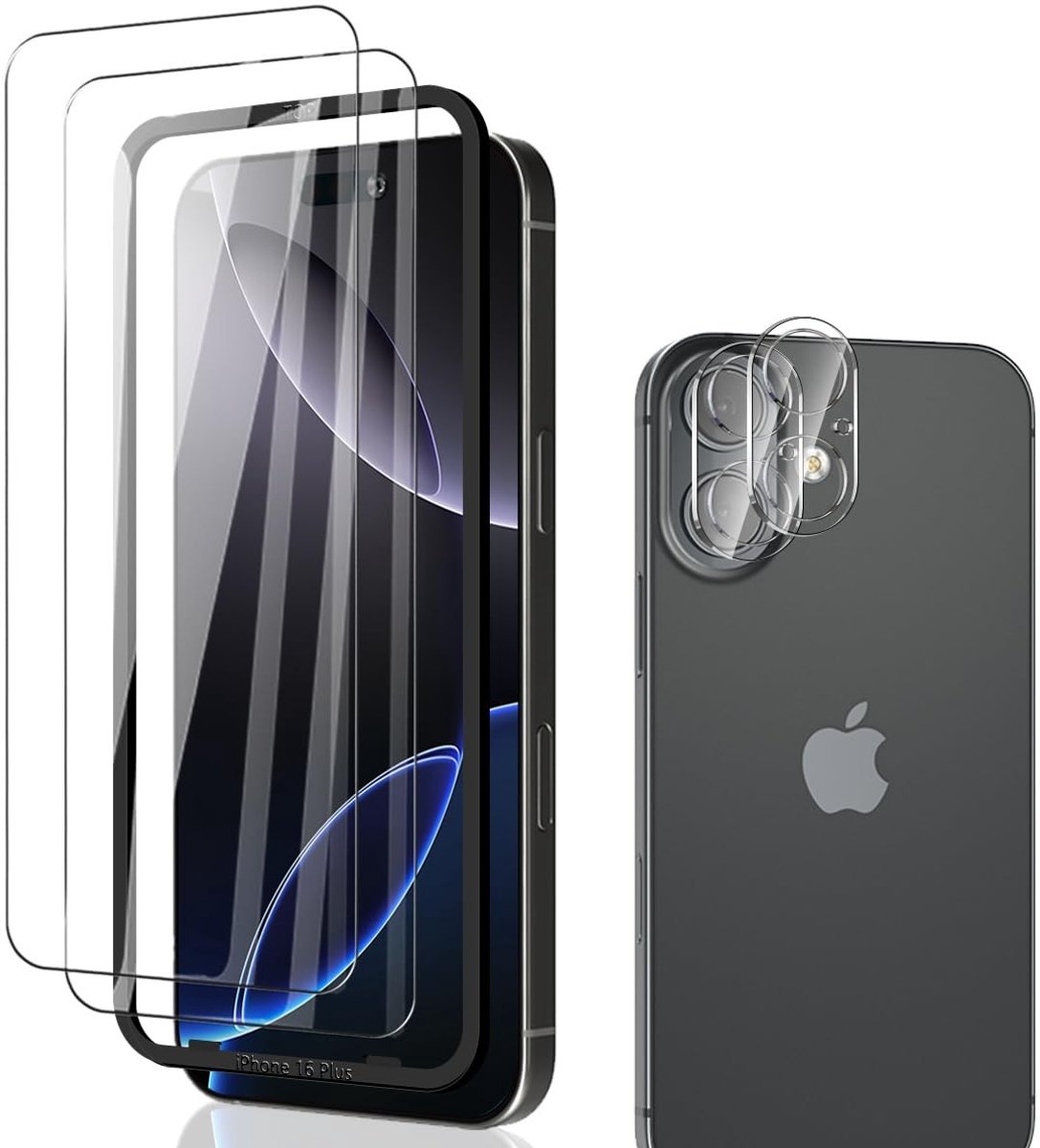 NTHProducts - Protective Film - 9H Hardheid - Bubble Free - Geschikt voor iPhone 16 Plus - Display & Camera Protectie - 2 Pack