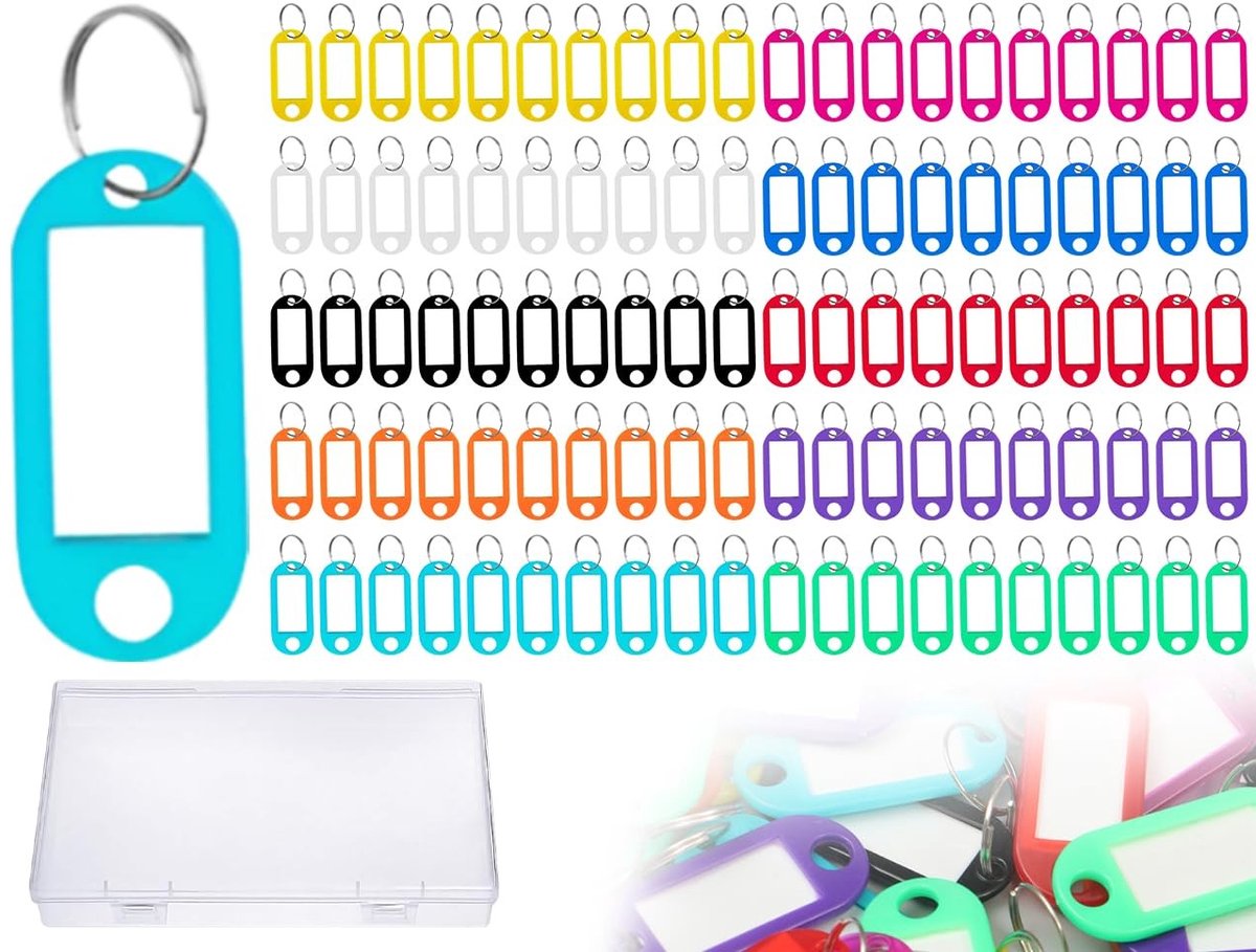 NTHProducts - Plastic Sleutelhangers - Sleutels Organiseren - 100 Stuks - Kleurrijk - Schrijfbare Sleutelhangers - Geschikt voor Thuisgebruik - 10 Kleuren