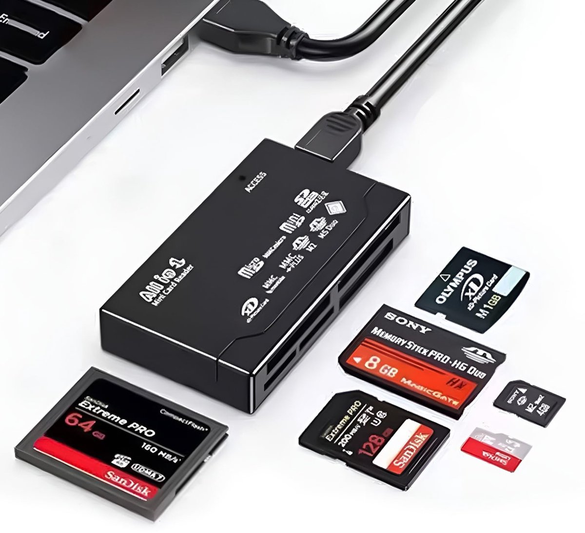 NTHProducts - 6-in-1 USB 2.0 Geheugenkaartenlezer - Snel en Efficiënt - Zwart - Multi-compatibel - Ideaal voor Camera en Laptop - Voor Diverse Geheugen...