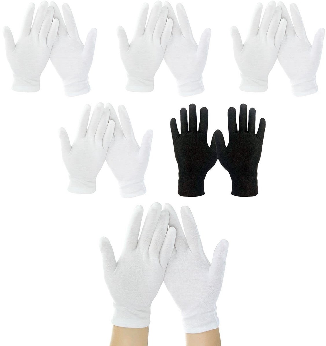 NTHProducts - Eczema Handschoenen - 4 Witte + 1 Zwarte - 100% Katoen - Bescherming voor Gevoelige Huid - Ideaal voor Nachtverzorging - Herbruikbaar