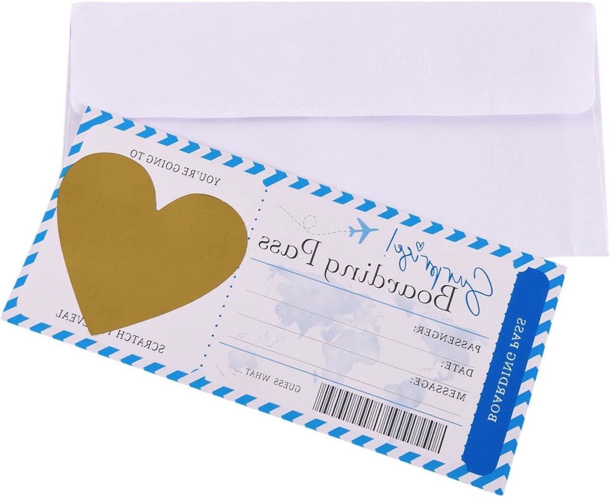 Persoonlijke Scratch Card met Envelop en Hart, Verrassingen voor Reis en Vakantie, Unieke Bordkaart en Sticker