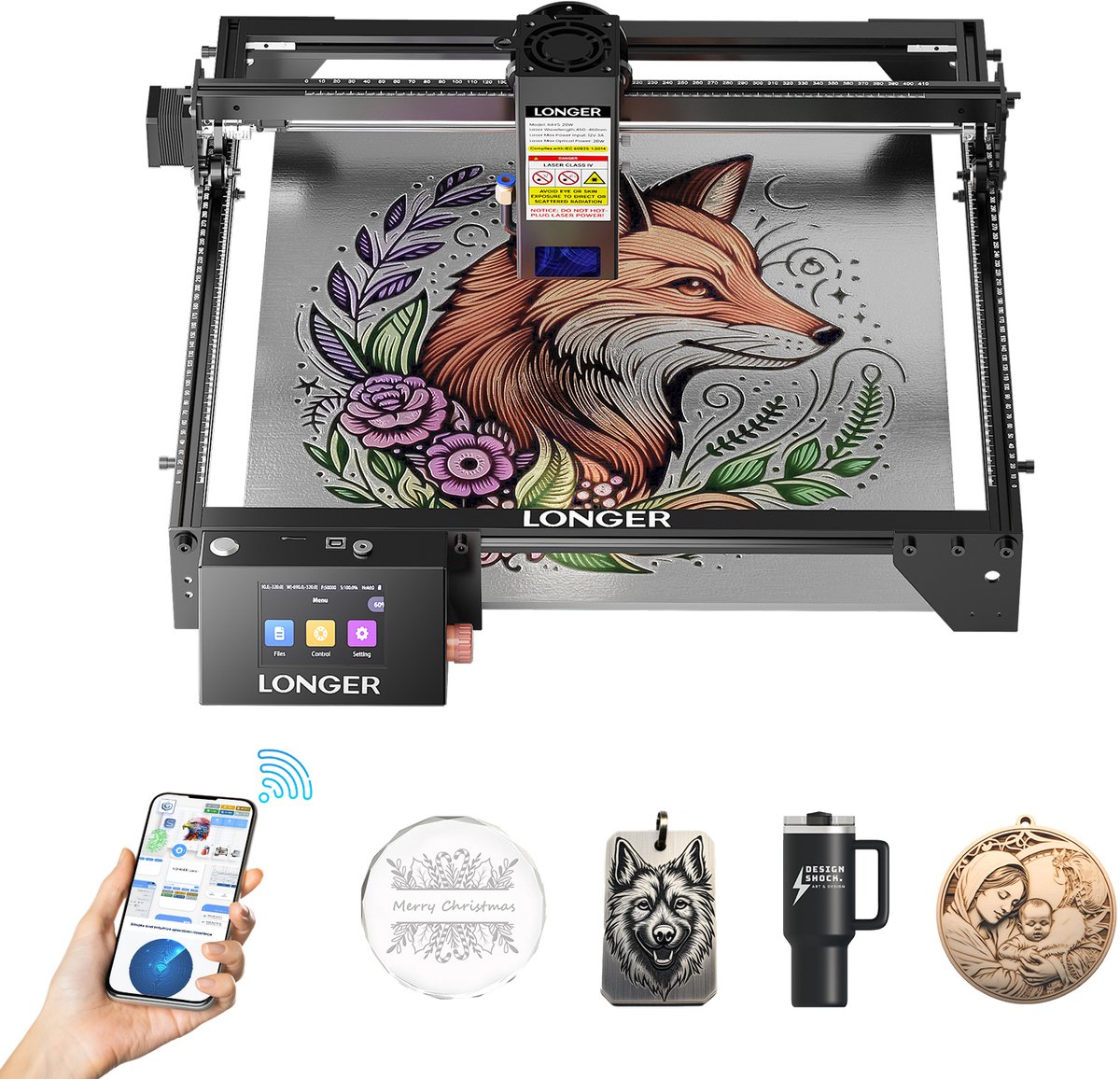 LONGER RAY5 20W lasergraveermachine - Lasersnijmachine - 375x375mm - 20W laser - Graveren - Uitsnijder - Voor multifunctioneel gebruik