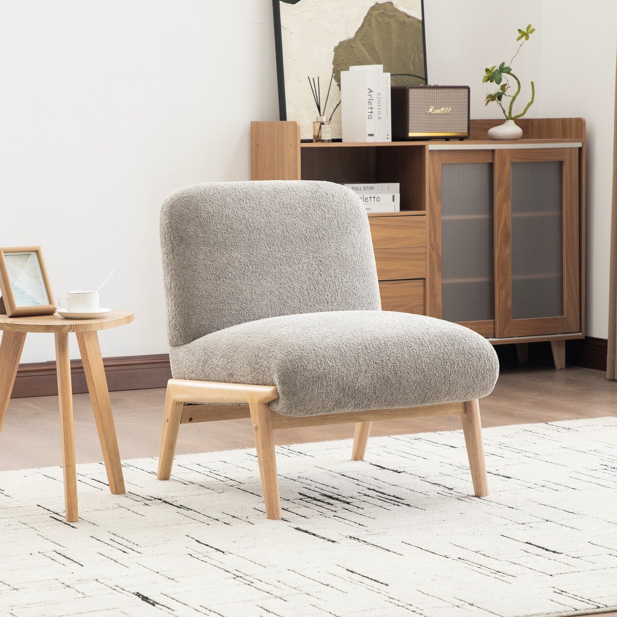 FloraGrace Loungestoel Zonder Armleuningen - Zachte Chenille Bekleding - Voor Woonkamer En