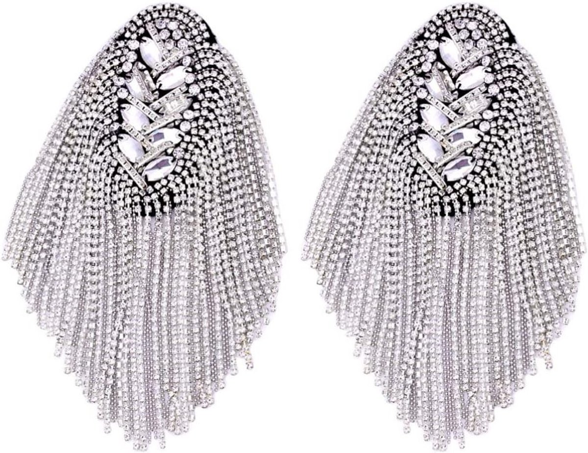 Tassel Epaulet Schouderpad met Strass Steentjes voor Kostuum en Decoratie van Pak (Zilver)