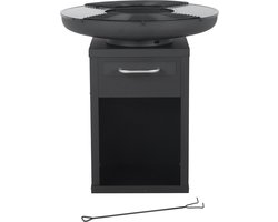 Bali OUTDOORS Grillring BBQ & Plancha - Vuurschaal met Uitneembare Bakplaat en Grillrooster - Houtopslag - Houtskool Barbecue Buitenkeuken - XL Ø80 x H92 cm