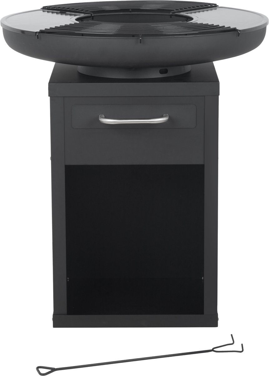 Bali OUTDOORS Grillring BBQ & Plancha - Vuurschaal met Uitneembare Bakplaat en Grillrooster - Houtopslag - Houtskool Barbecue Buitenkeuken - XL Ø80 x H92 cm