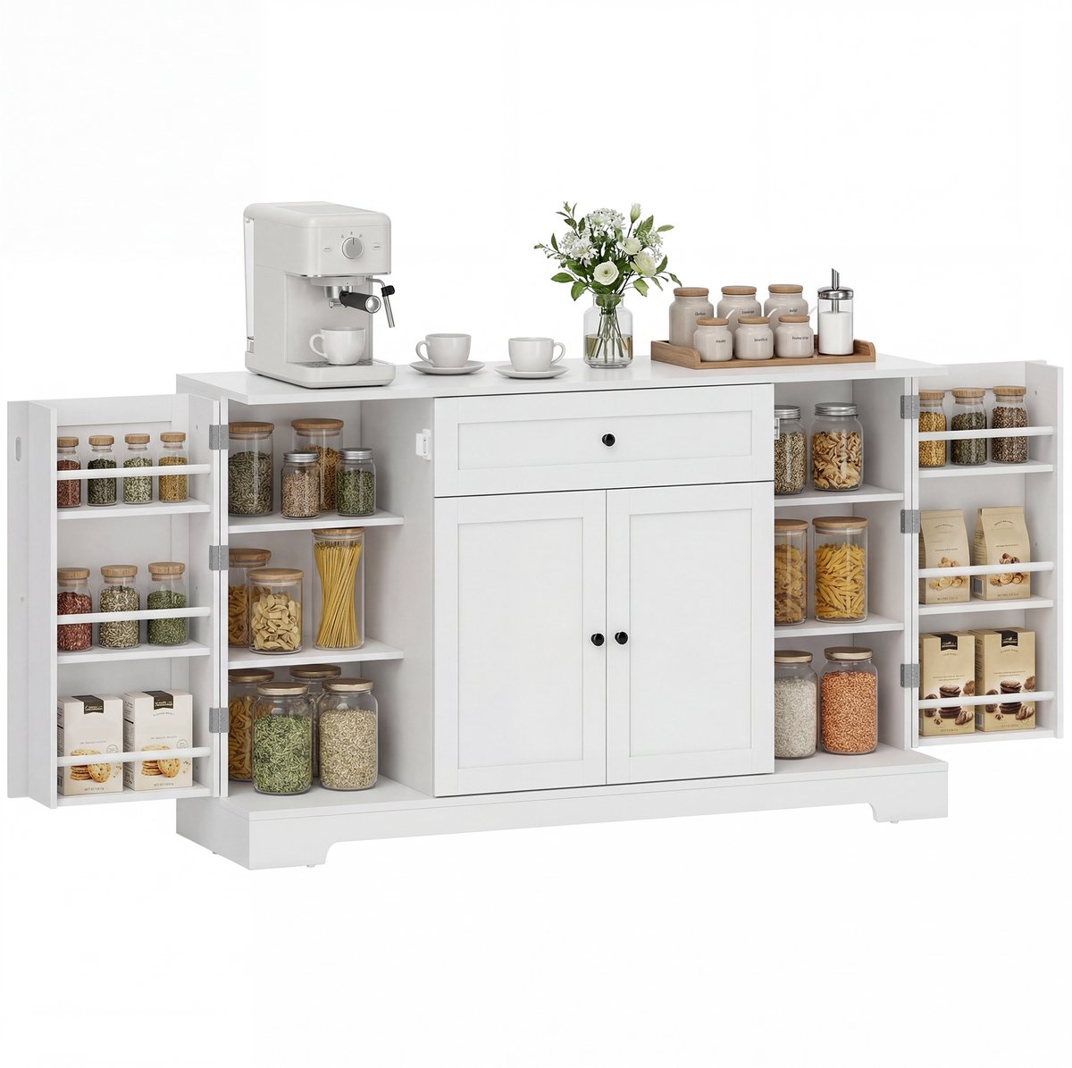 Homcom Buffetkast - Spaanplaat, MDF - 140 x 40 x 80 cm - Wit