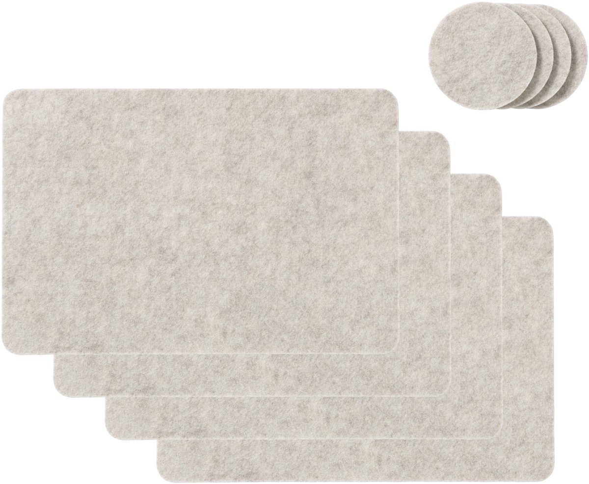 Vilt Placemats Rechthoek 4-delig met Onderzetters Beige - 5mm