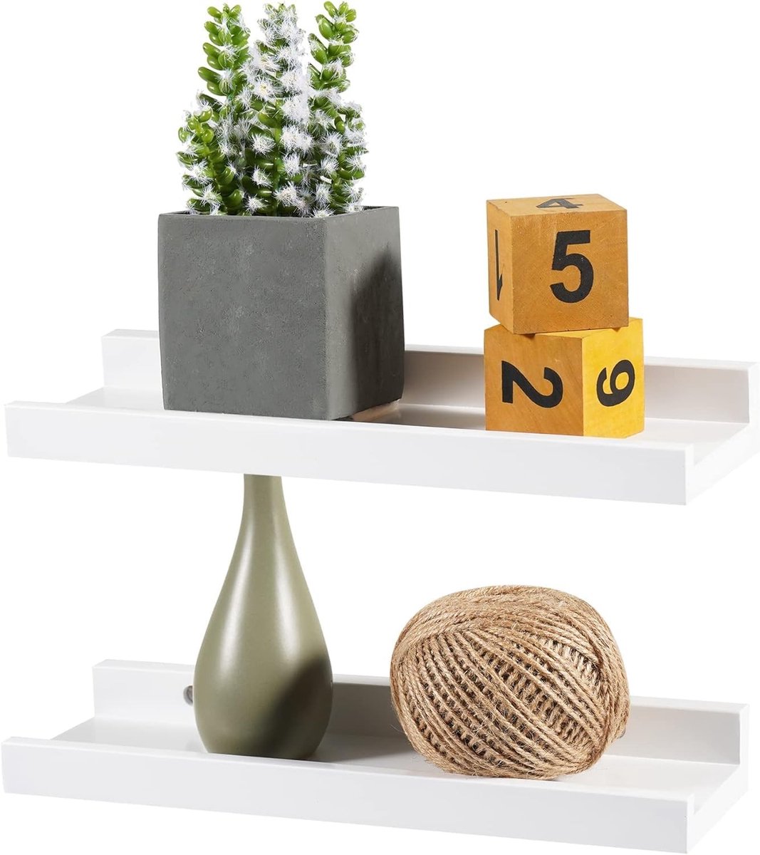 Allecto - Witte houten planken - Zwevende wandplanken - Massief eiken houten planken - 30 cm - Decoratie voor slaapkamer en woonkamer - Sterke wand...