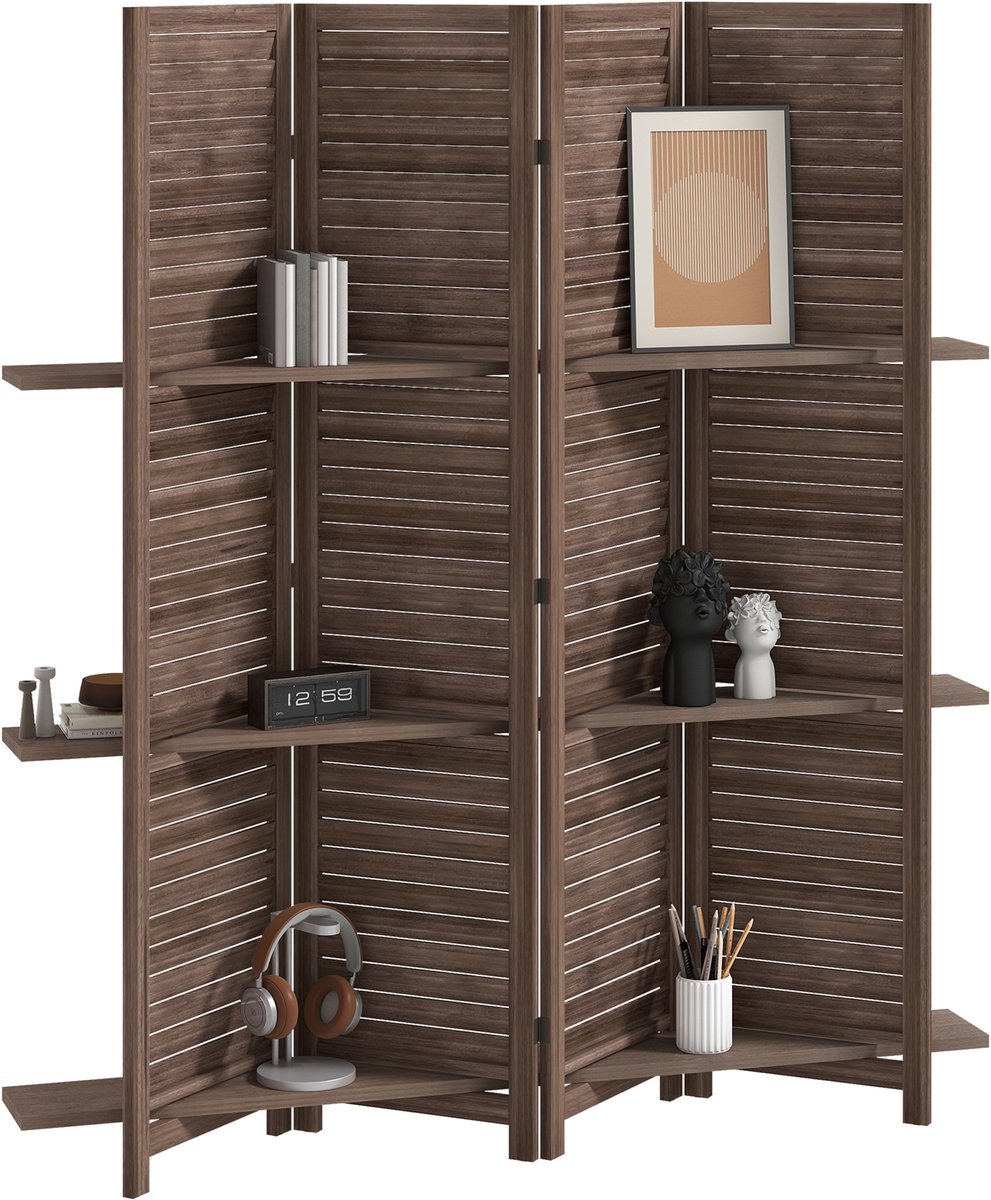 Homcom Kamerscherm - Paulowniahout - 160x1,9x170cm - Walnoot Noyer