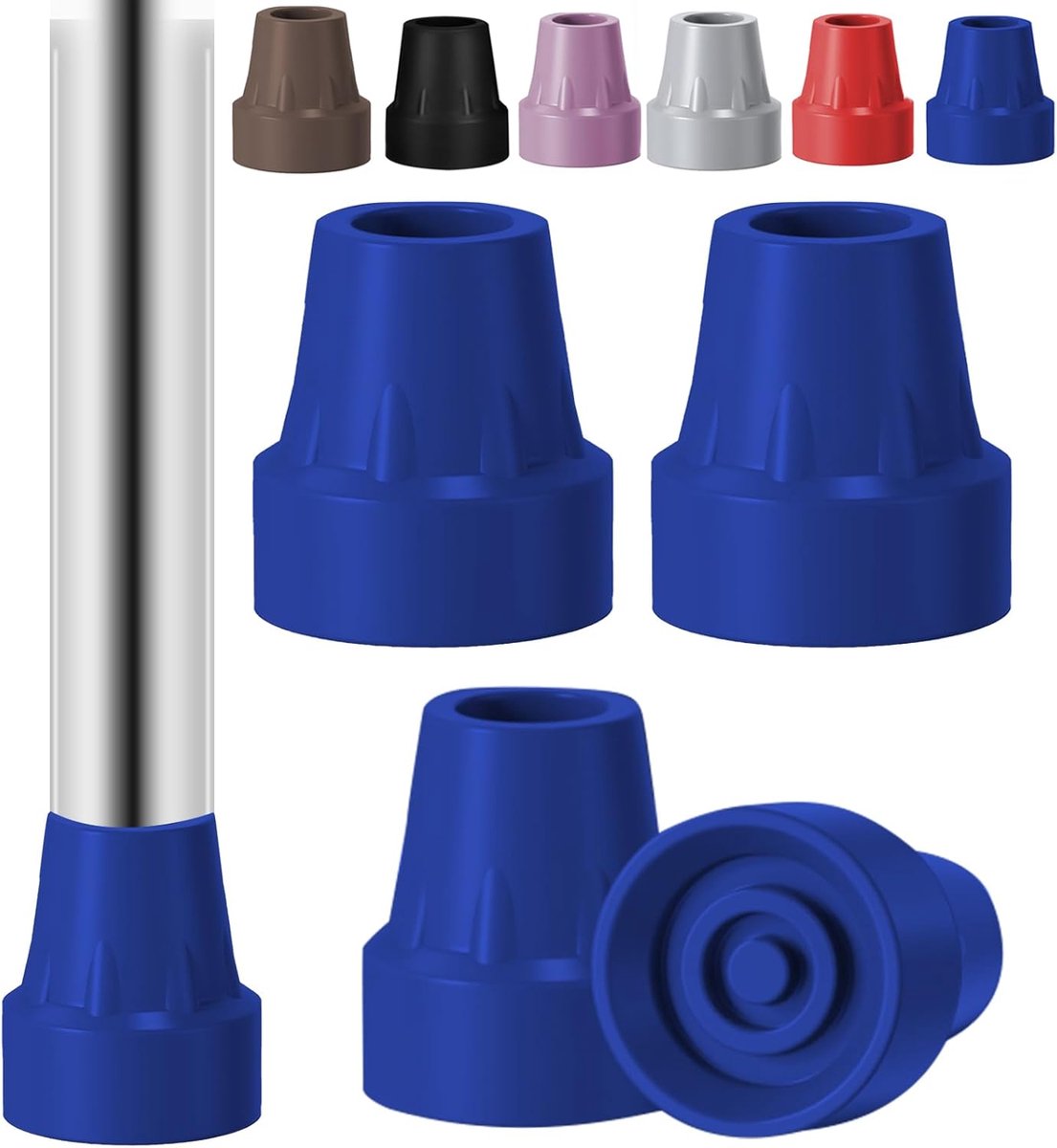 4-delige rubberen stokdoppen 3/4 inch | Zware antislip doppen voor wandelstokken, krukken, rollators en douchestoelen-blauw