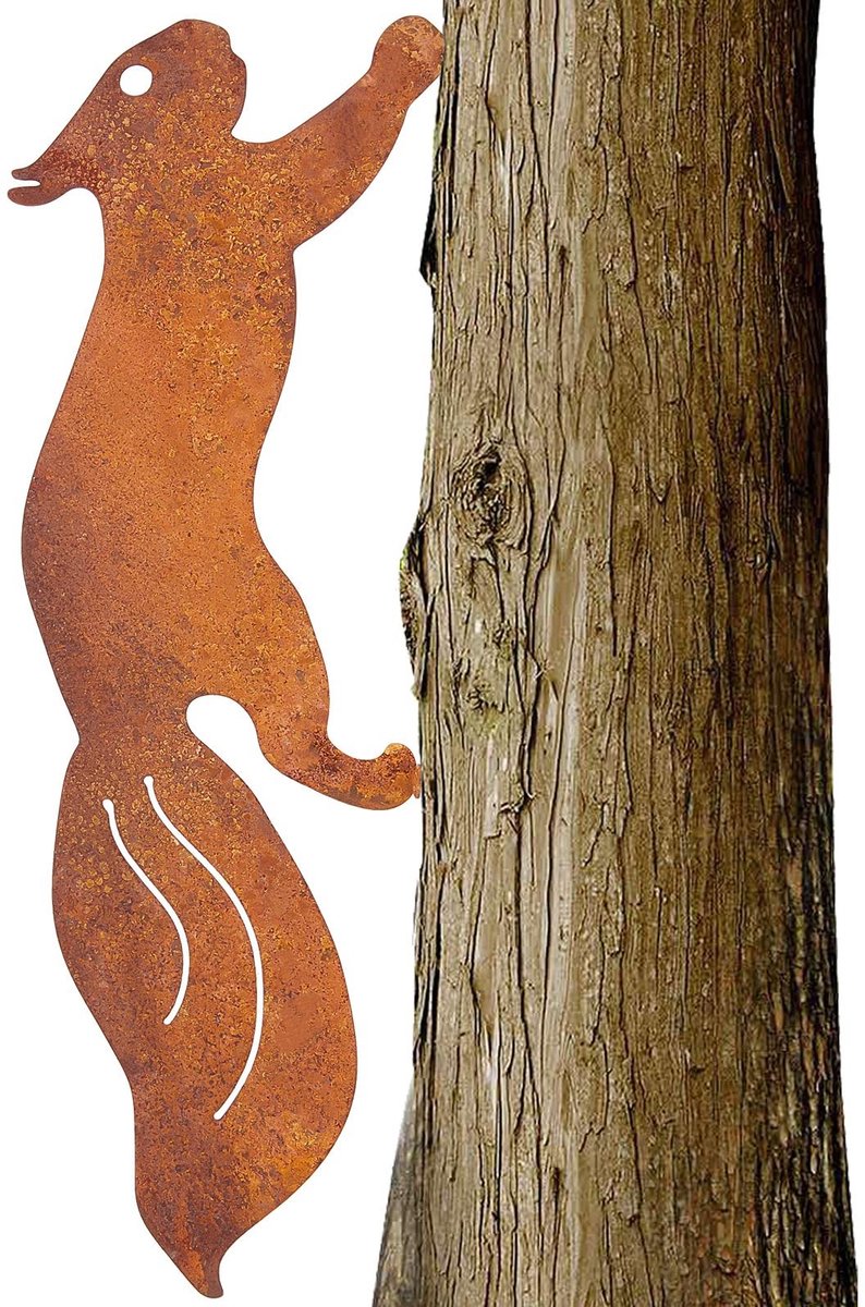 Allecto - Metalen eekhoorn decoratie - Tuin ornament - Roestige uitstraling - Dieren sculptuur - Voor binnen en buiten - 11,8 x 10,9 cm