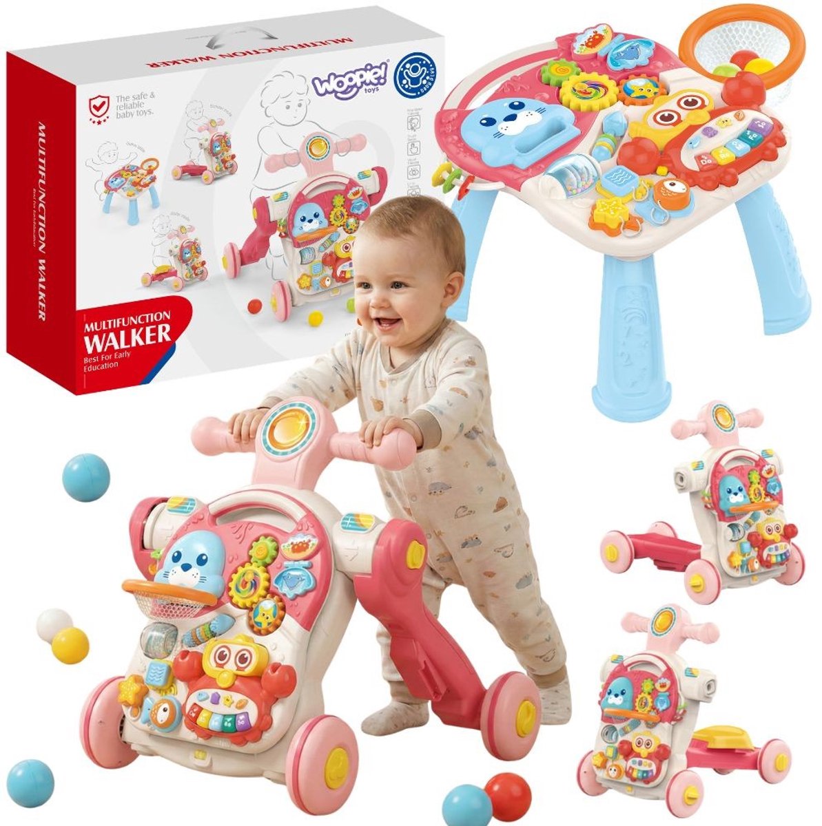 Woopie Baby Pusher Walker Educatieve tafelscooter Ride-on 4-in-1 - UNI