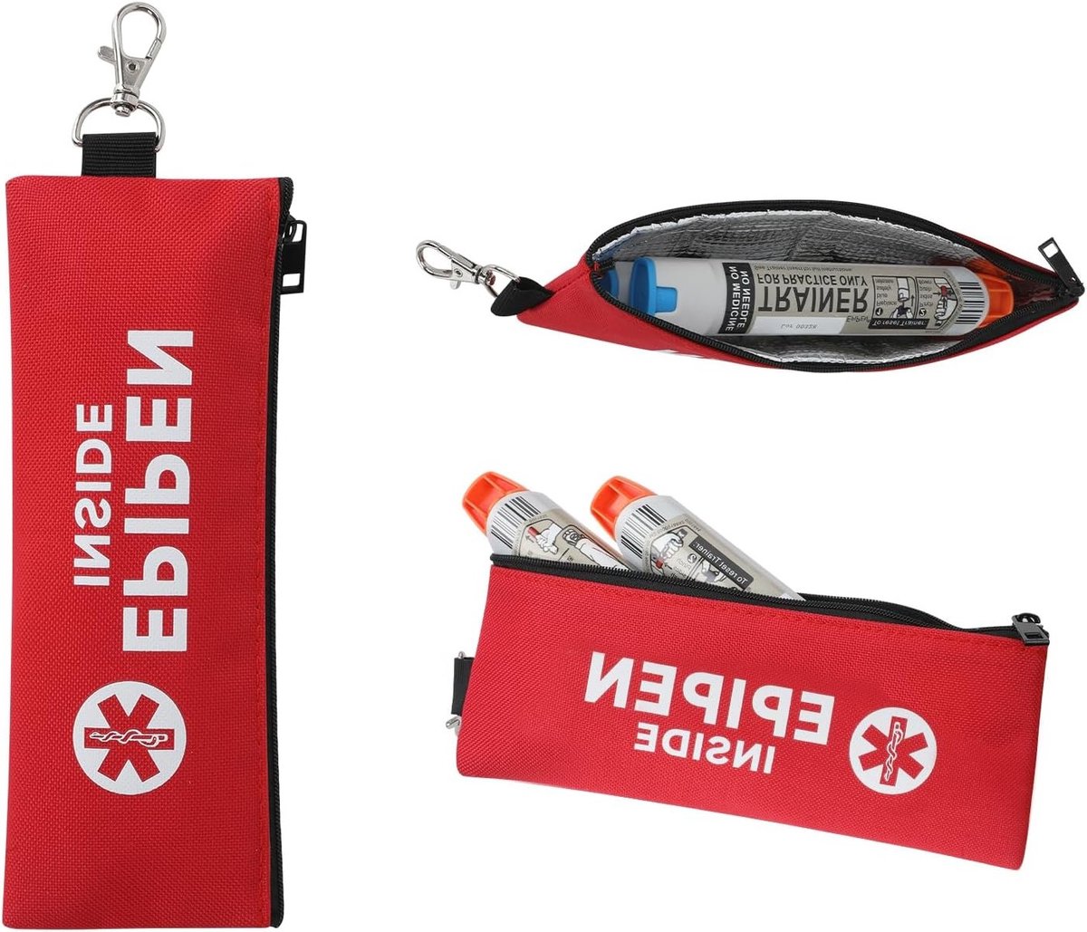 Draagbare noodtas voor EpiPen en belangrijke medicijnen bij allergieën en diabetes, Rood, 7.5cm x 21.8cm, Handig en compact