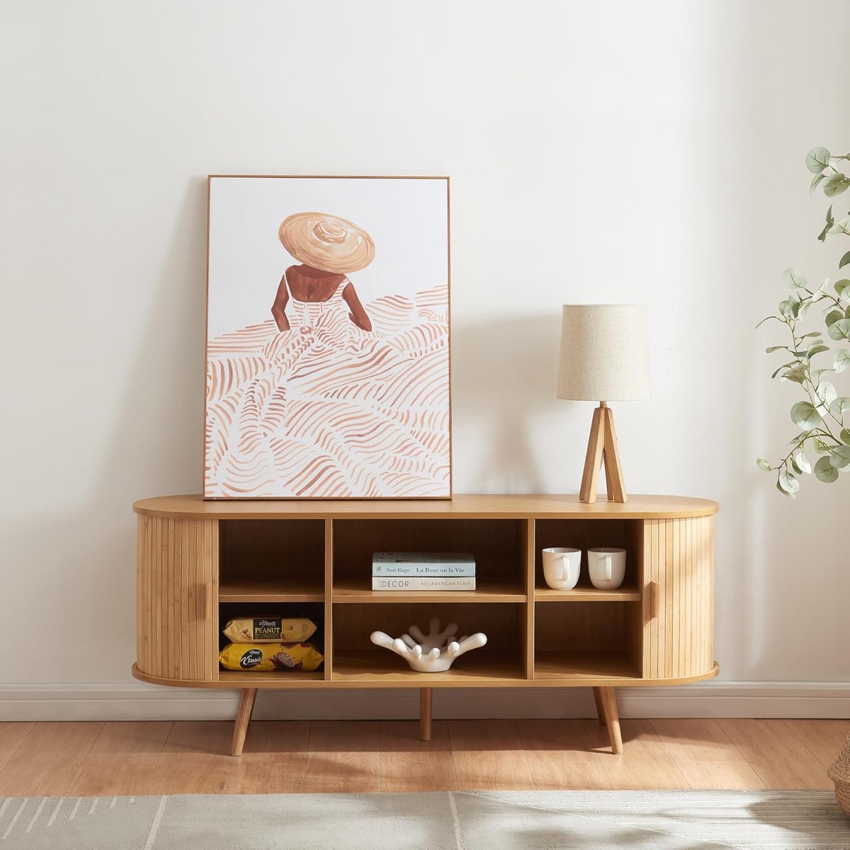 Nordic Elegance Dressoir 140x40x56 cm Houtkleur – Modern TV Meubel en Opbergkast van Bamboe & MDF