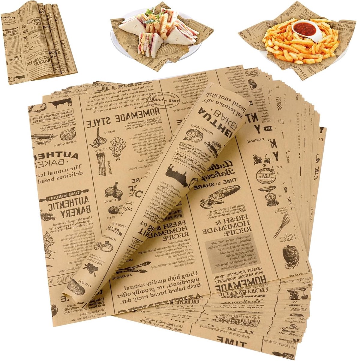 100 Stuks Deli Papier voor Burgers, Kaas, Sandwiches en Frietjes - 25 x 25 cm, Perfect voor Voedselverpakking en Presentatie