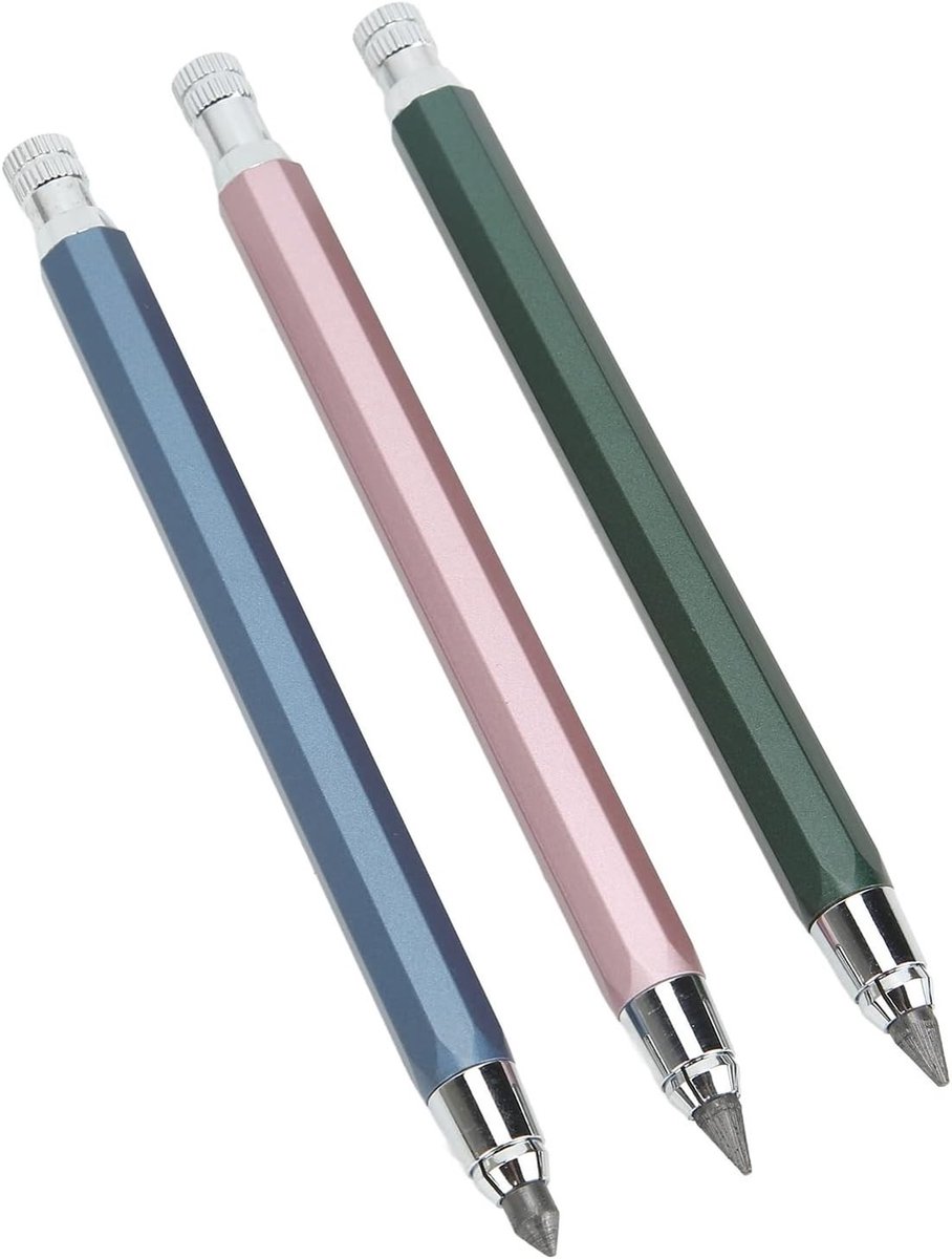 Set van 3 Mechanische Houtbewerking Potloden, 5.6 mm Grafiet met Slijper, Ergonomisch en Veelzijdig Gebruik
