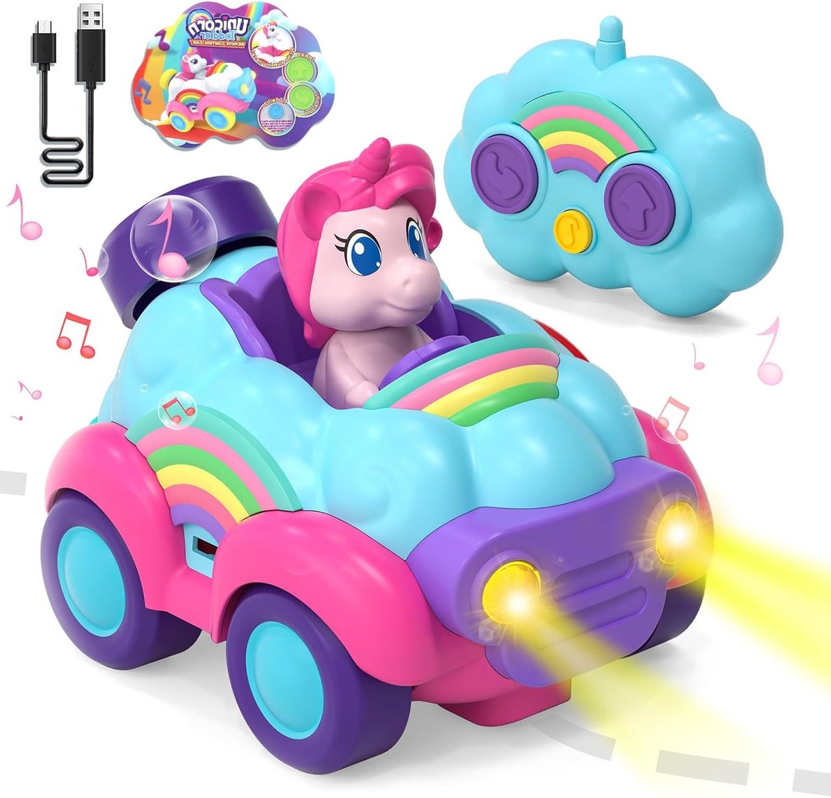 Afstandsbediening Auto voor Kinderen, Eenhoorn Speelgoed met Licht en Muziek, Speelgoed voor Meisjes 2-6 Jaar, Creatief Speelgoed, Avontuurlijke Speelervaring