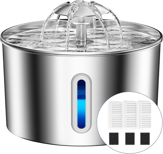 MIRA® Drinkfontein Kat - Drinkfontein Kat Happy Things - Drinkfontein Kat Draadloos - Drinkfontein Kat Keramiek - Drinkfontein Kat Zonder Filter - Zilver - 19cm x 11cm x 19cm