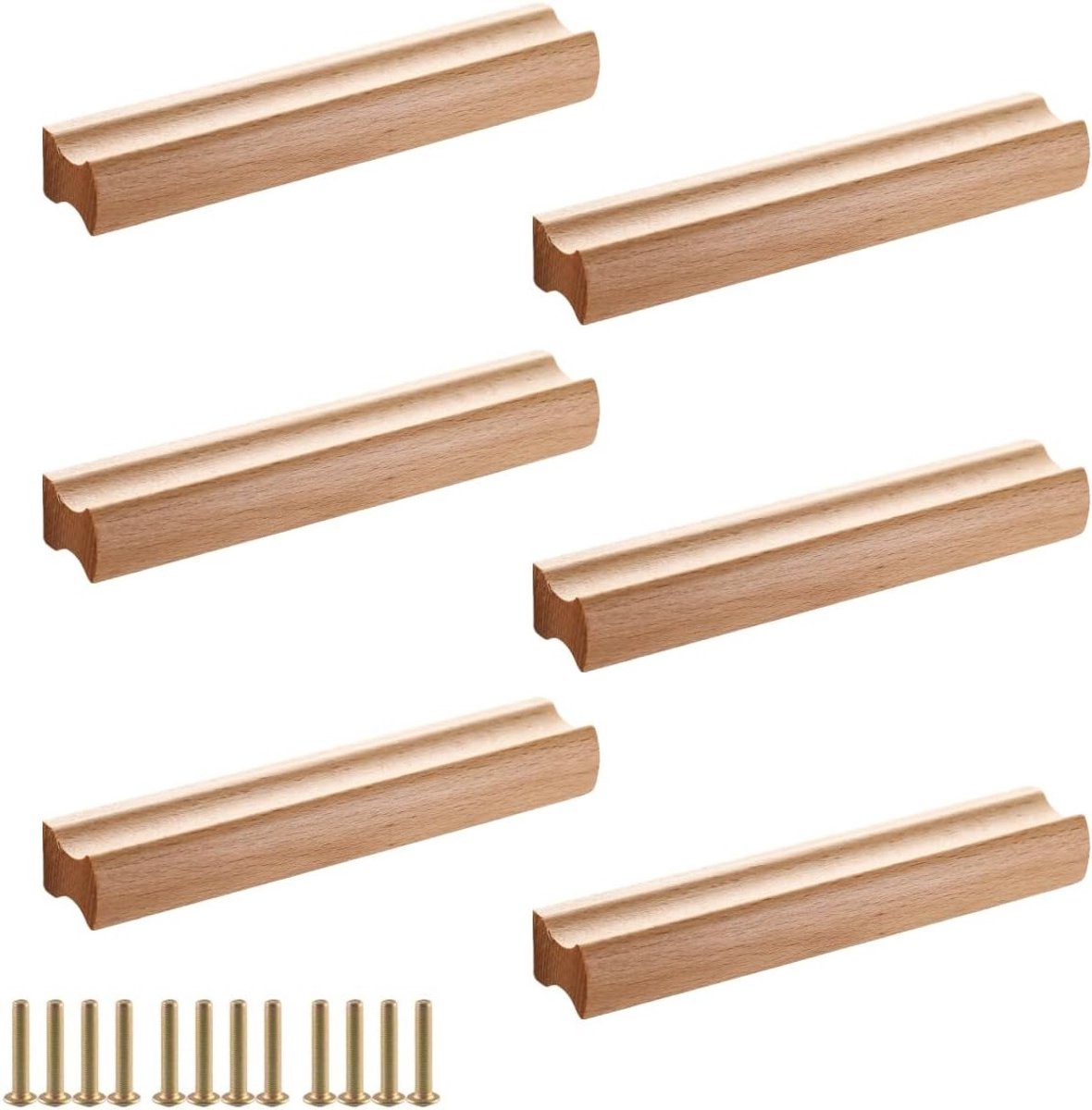 Houten Meubelhandgrepen Set van 6 met Schroefgaten, Ideaal voor Keukens, Badkamers en Kantoormeubilair, 160mm Afstand
