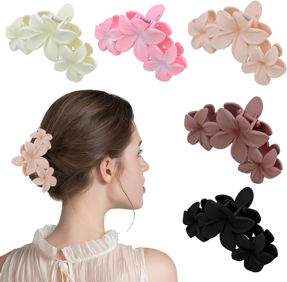 Grote Haarclips met Bloemen, 5 Stuks, Mode Haarspeld, Antislip Klemmen, Sterke Grip voor Dikke en Gemiddelde Haar, Haarstyling Accessoires voor Dames