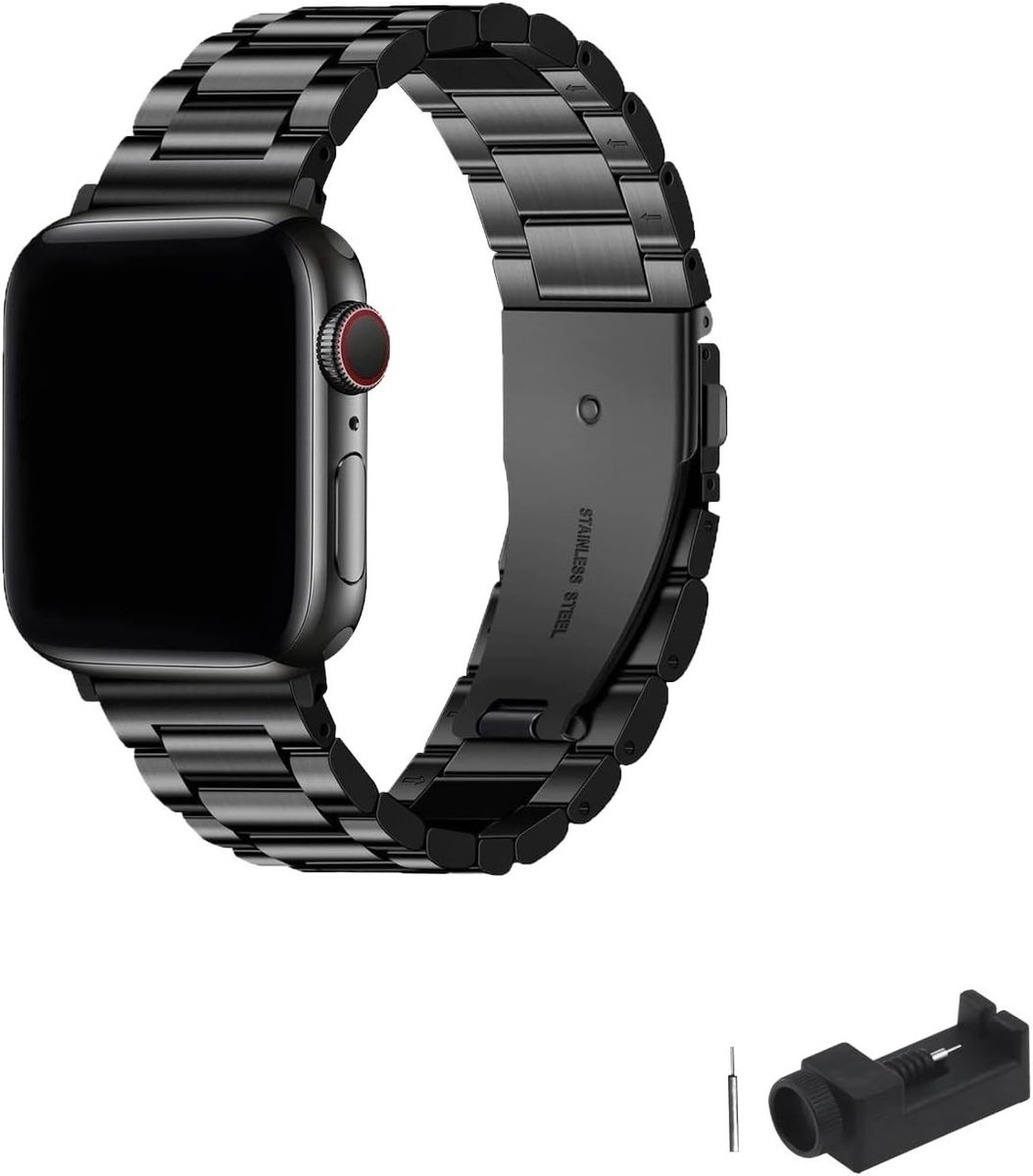 Stalen Horlogeband voor Apple Watch 42 mm 44 mm 45 mm 46 mm - Zwart Vervangband voor Mannen, Geschikt voor Series 1 tot 10, Duurzaam en Stijlvol